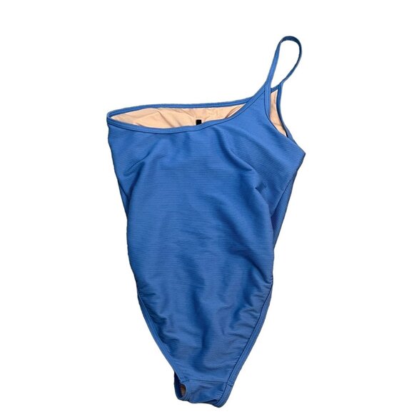 J. Crew One Strap Ribbed One Piece Swimsuit Size 4 Blue One Shoulder Beach - Picture 3 of 11